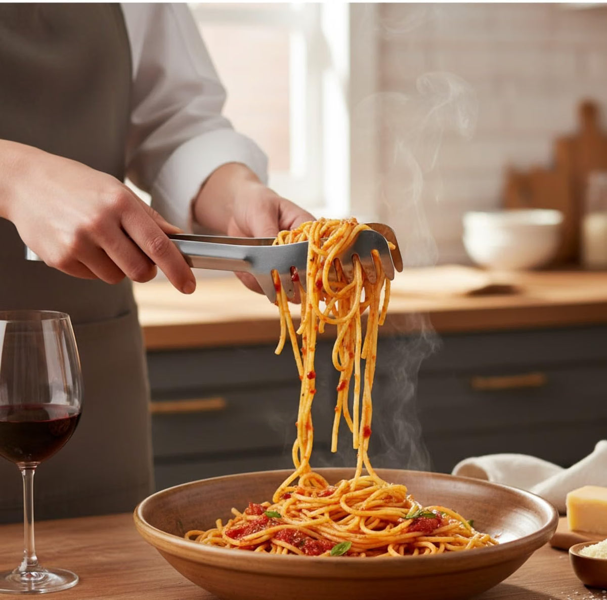 8-inch Stainless Steel Spaghetti Tongs- Heavy Duty Spaghetti Server Pasta Tong Spaghetti Sever Pasta Tongs Kitchen Utensils Cooking Utensils for Grill Salad BBQ Frying Serving