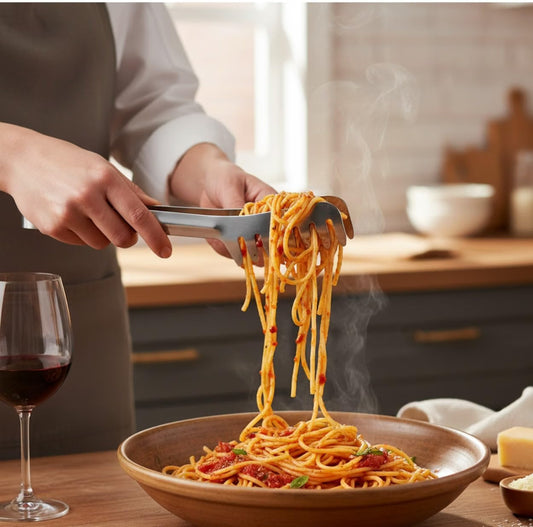 8-inch Stainless Steel Spaghetti Tongs- Heavy Duty Spaghetti Server Pasta Tong Spaghetti Sever Pasta Tongs Kitchen Utensils Cooking Utensils for Grill Salad BBQ Frying Serving