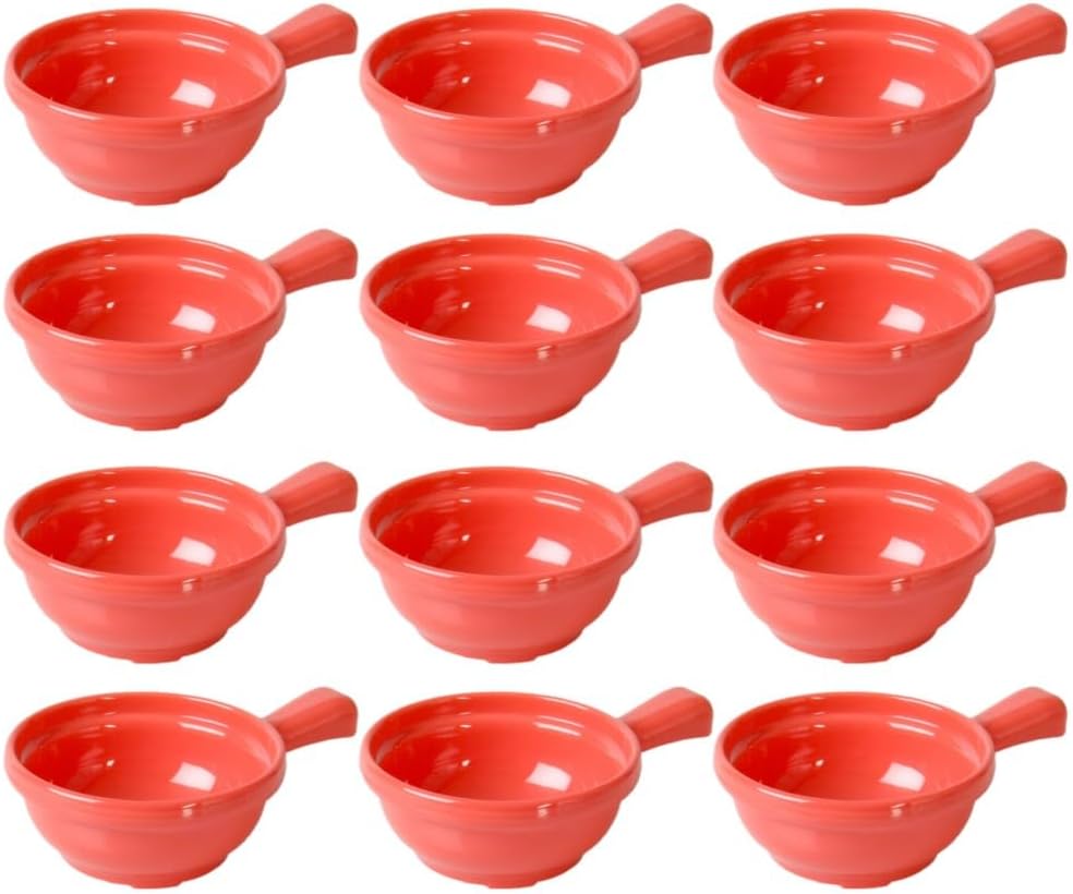 10 oz Soup Bowls with Handle Melamine Set of 12- Dishwasher Safe Break-Resistant Reusable Bowls Serving Soup Bowl Broth Cups Soup Bowls Ice Cream Dipping Sauce