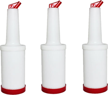 Pour and Store Fruit Juice and Liquor Pour Bottles  Set of 3- Juice Pouring Bottle Containers Bar Pour Bottles Plastic Juice Pour Bottles Plastic Barware for Bars & Event