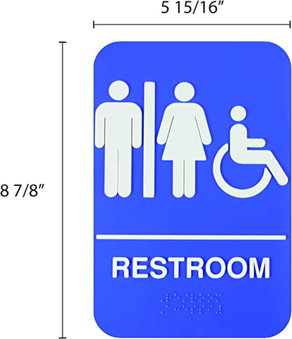 6" x 9" Restroom/Accessible Sign with Braille Easy Peel Self-Adhesive White on Blue Color Set of 2- Waterproof Self Adhesive Store Signs Indoor/Outdoor Warning Marker Home Business Use