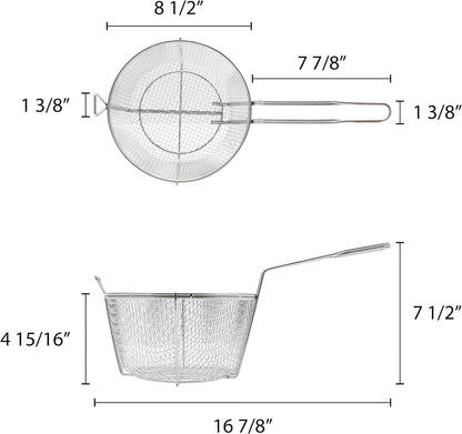 Round Fry Basket Heavy Duty Nickel Plated Iron - Deep Fry Basket Frying Multifunctional Fryer Round Food Strainer for Restaurant Kitchen Frying Chips Fish Sausages
