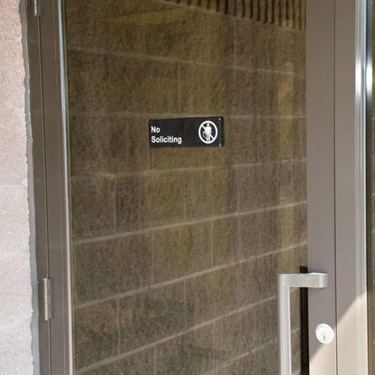 9" x 3" No Soliciting Sign with Easy Peel Self-Adhesive White on Black Color Set of 2- Door Sign Waterproof Self Adhesive Store Signs Indoor/Outdoor Warning Marker Home Business Use