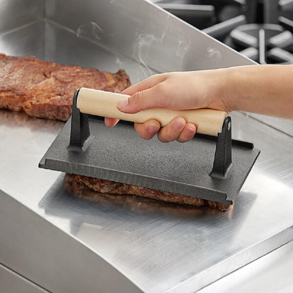 Steak Weight Cast Iron with Wooden Handle - Grill Press Bacon Press Meat Steak Sandwich for Griddle Grill Press Burger Press Griddle Press Meat Press
