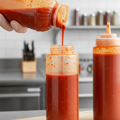 Set of 12 Squeeze Condiment Wide Mouth Dispensing Bottles 32 oz Clear- Plastic Squeeze Bottle For Sauces Spreads Ketchup Mustard Mayo