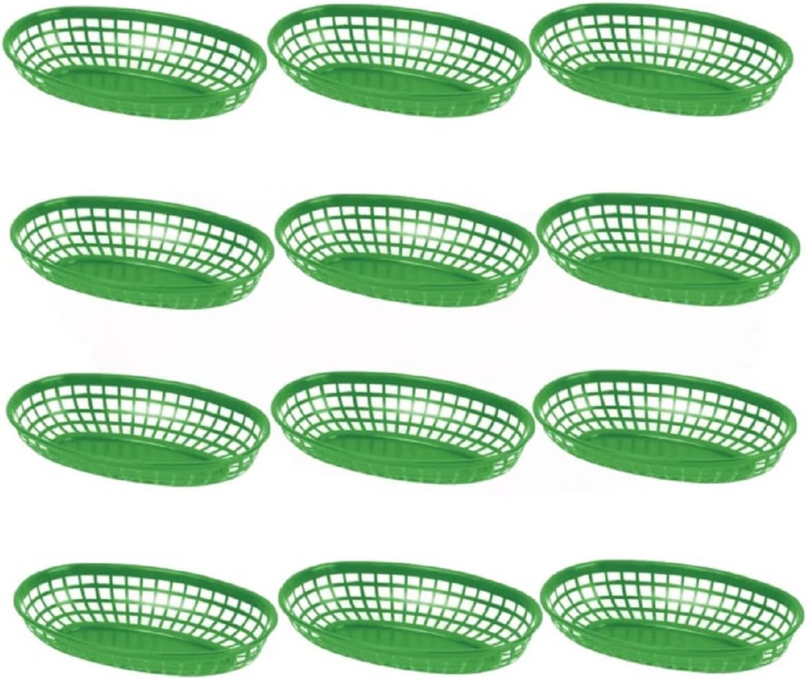 Fast Food Basket Plastic Set of 12- Fry Fast Food Reusable Foodservice Restaurant Diner Tray Plates Restaurant Deli Serving Chicken Burgers Sandwiches & Fries