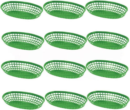 Fast Food Basket Plastic Set of 12- Fry Fast Food Reusable Foodservice Restaurant Diner Tray Plates Restaurant Deli Serving Chicken Burgers Sandwiches & Fries