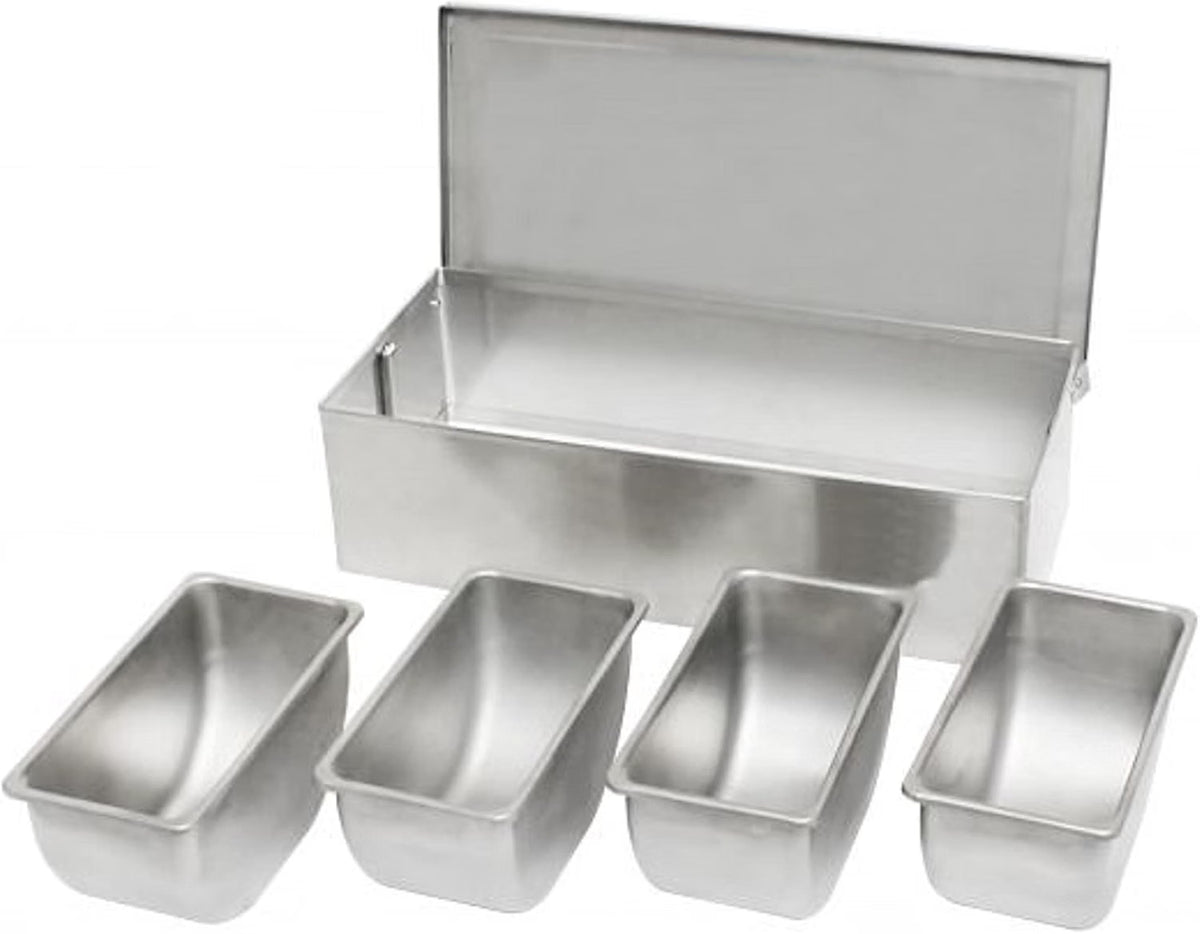 Compartment Condiment Dispenser Garnish Tray Bar Caddy Stainless Steel Body with Acrylic Hinged White Color Lid- Condiment Server Caddy Bar Garnish Holder Bar Accessories Fruit Salad