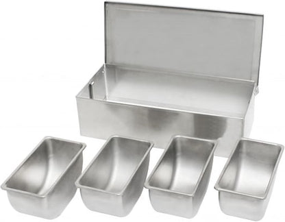 Compartment Condiment Dispenser Garnish Tray Bar Caddy Stainless Steel Body with Acrylic Hinged White Color Lid- Condiment Server Caddy Bar Garnish Holder Bar Accessories Fruit Salad