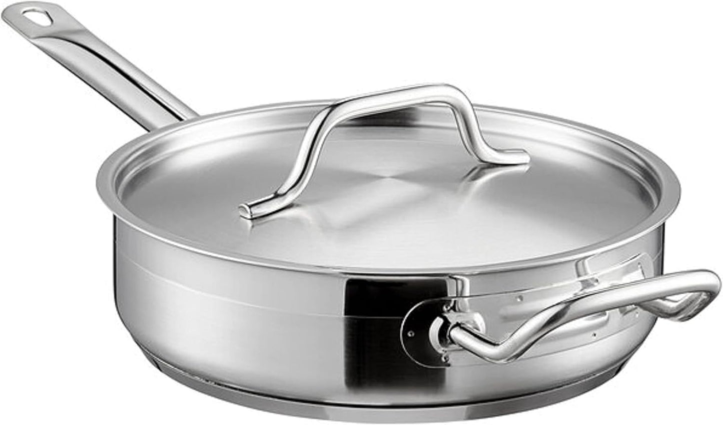 Stainless Steel Saute Pan with Lid and Welded Hollow Handle - Versatile Chef's Cooking and Egg Pan
