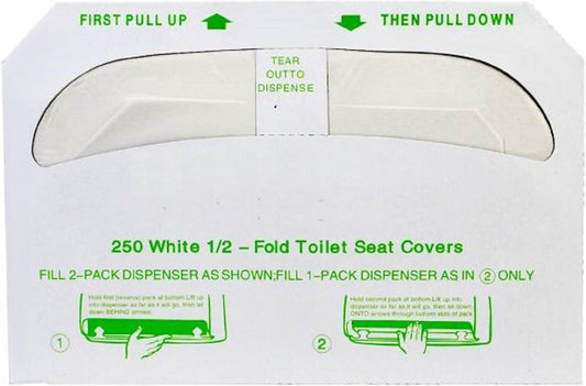 Half Fold Paper Toilet Seat Covers (250 Sheet/Pack) Disposable Toilet Seat Cover- Disposable Flushable Paper Toilet Seat Liner for Commercial and Public Restrooms Portable Potty Seats