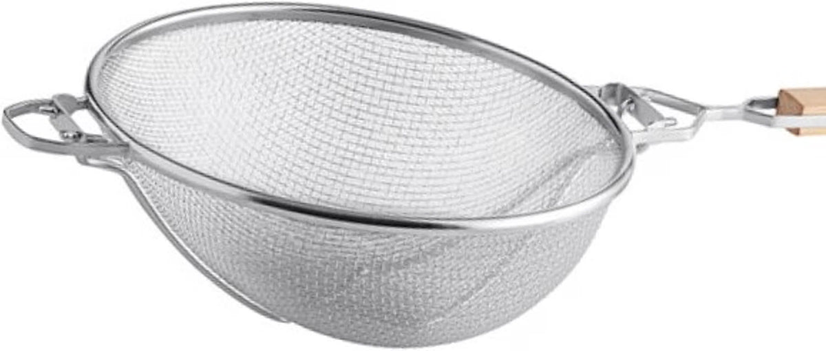 Reinforced Fine Double Mesh Strainer Nickel Plated Wire Frame & Support Handle Length- Kitchen Sieve Sifters Strainers for Sauces Gravies Tea Rice Oil Noodles and Fruits
