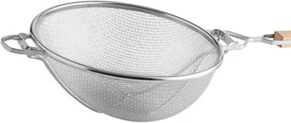 Reinforced Fine Double Mesh Strainer Nickel Plated Wire Frame & Support Handle Length- Kitchen Sieve Sifters Strainers for Sauces Gravies Tea Rice Oil Noodles and Fruits