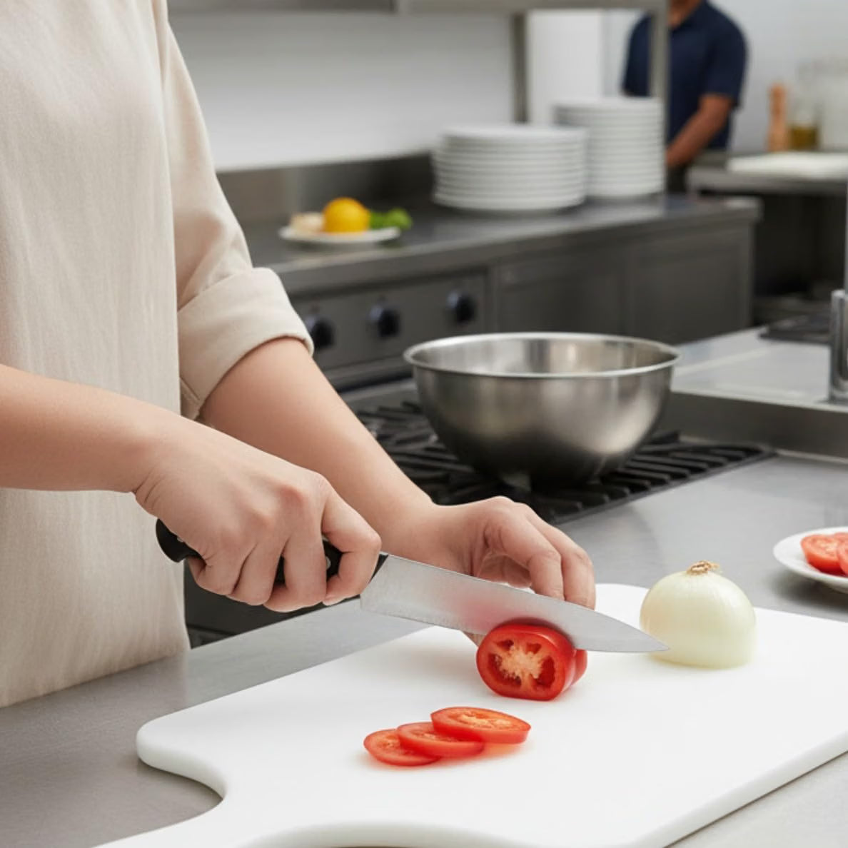 13-7/8" x 6-7/8" x 3/8" Utility Paddle Cutting Board White Plastic- Non-Skid Thick Plastic Chopping Board Cutting Boards for Meat Vegetables Dishwasher Safe Home Kitchen Restaurants