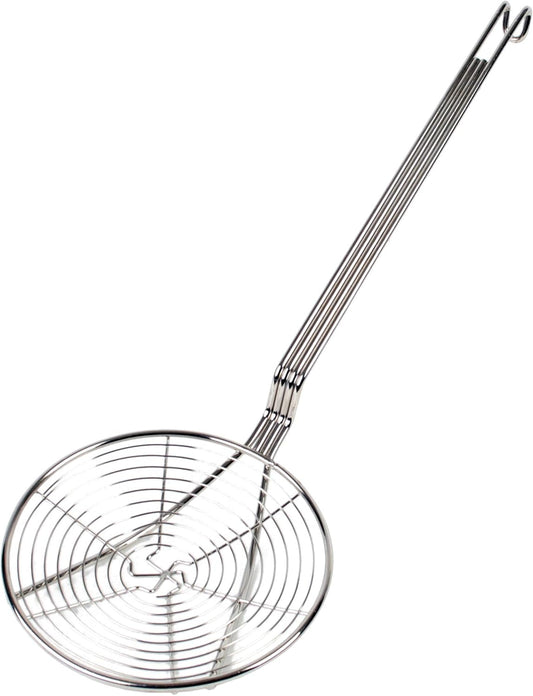 Round Spiral Wire Skimmer with 13" Handle Length Nickel Plated- Kitchen Utensil Food Strainer Skimmer Spoon for Cooking Sieve Sifters Rice Quinoa Pasta Fruits Vegetables etc.