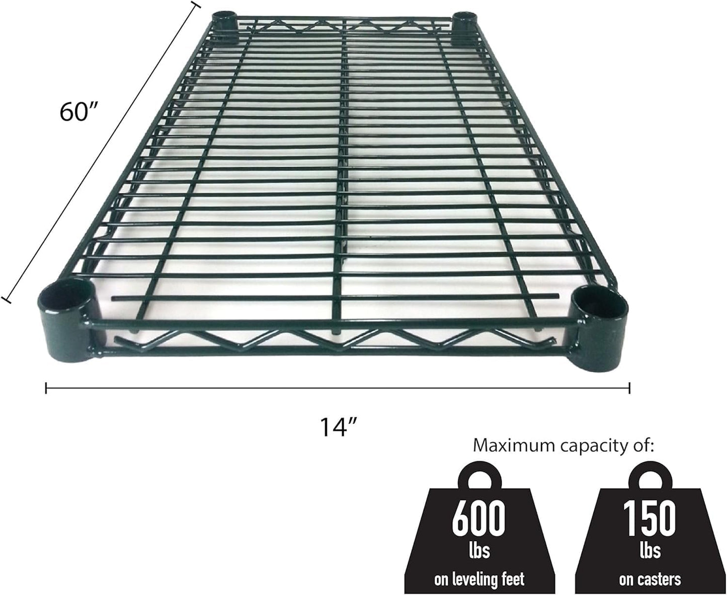 Green Epoxy Coated Iron Wire Shelf Set of 2 with 8 Set of Sleeve Clips- Commercial Shelves Wall Mounted Metal Shelving for Restaurant Bar Utility Room Kitchen and Garage