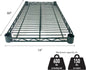 Green Epoxy Coated Iron Wire Shelf Set of 2 with 8 Set of Sleeve Clips- Commercial Shelves Wall Mounted Metal Shelving for Restaurant Bar Utility Room Kitchen and Garage