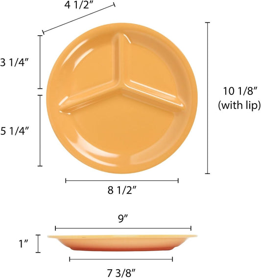 3 Compartment 10 1/4” Divided Plate Melamine Set of 12- Dishwasher Safe Break-Resistant Serving Platter Dinner Plates Portion Plates for Dinner Home Kitchen Restaurants