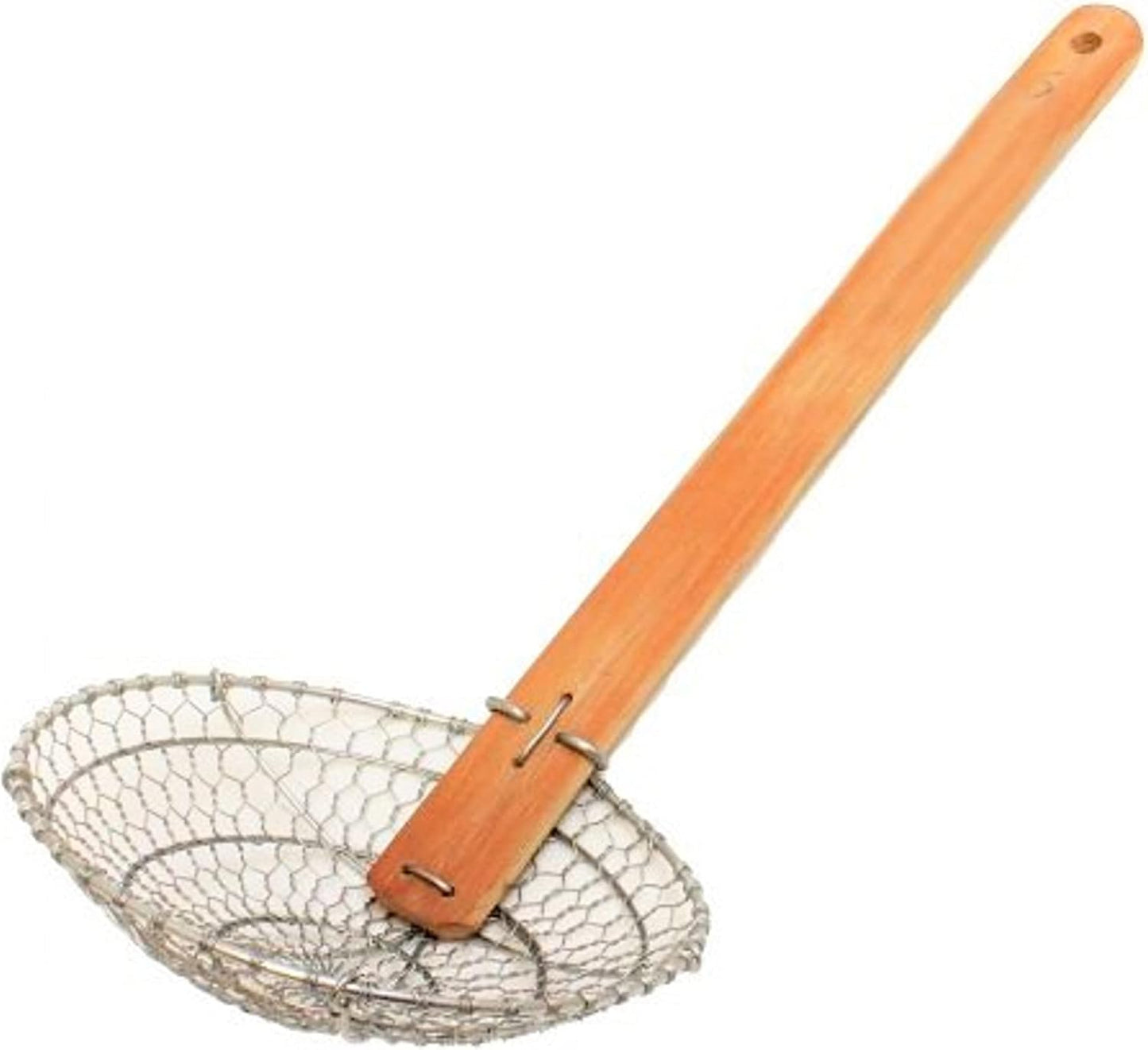 Mesh Skimmer Galvanized Steel with Natural Bamboo Handle- Spider Strainer Ladle Kitchen Frying Food Pasta Spaghetti for Cooking and Frying Pasta Strainer Spoon