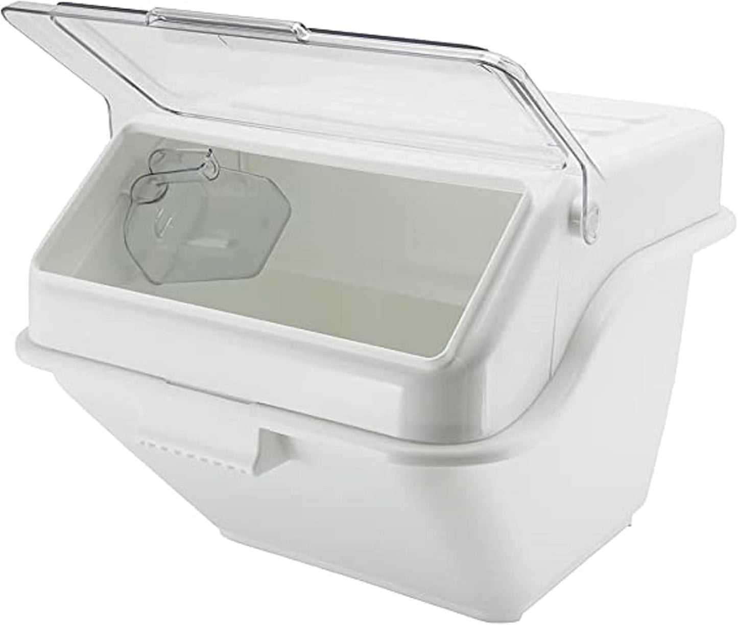 (40 Cups) Shelf Ingredient Bin White with Clear Flip Top Lid & Measuring Scoop- Stackable Plastic Kitchen Pantry Storage Bin for Dry Food Flour Sugar Kitchen Restaurant