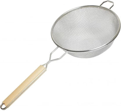 Double Fine Tin Mesh Strainer Handle Length Wooden Handle- Kitchen Utensil Food Strainer Skimmer Spoon for Cooking Sieve Sifters Rice Quinoa Pasta Fruits Vegetable