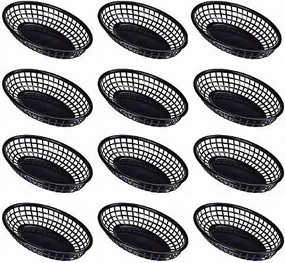 9-3/8" Oval Fast Food Basket Plastic - Fry Fast Food Reusable Foodservice Restaurant Diner Tray Plates Restaurant Deli Serving Chicken Burgers Sandwiches & Fries