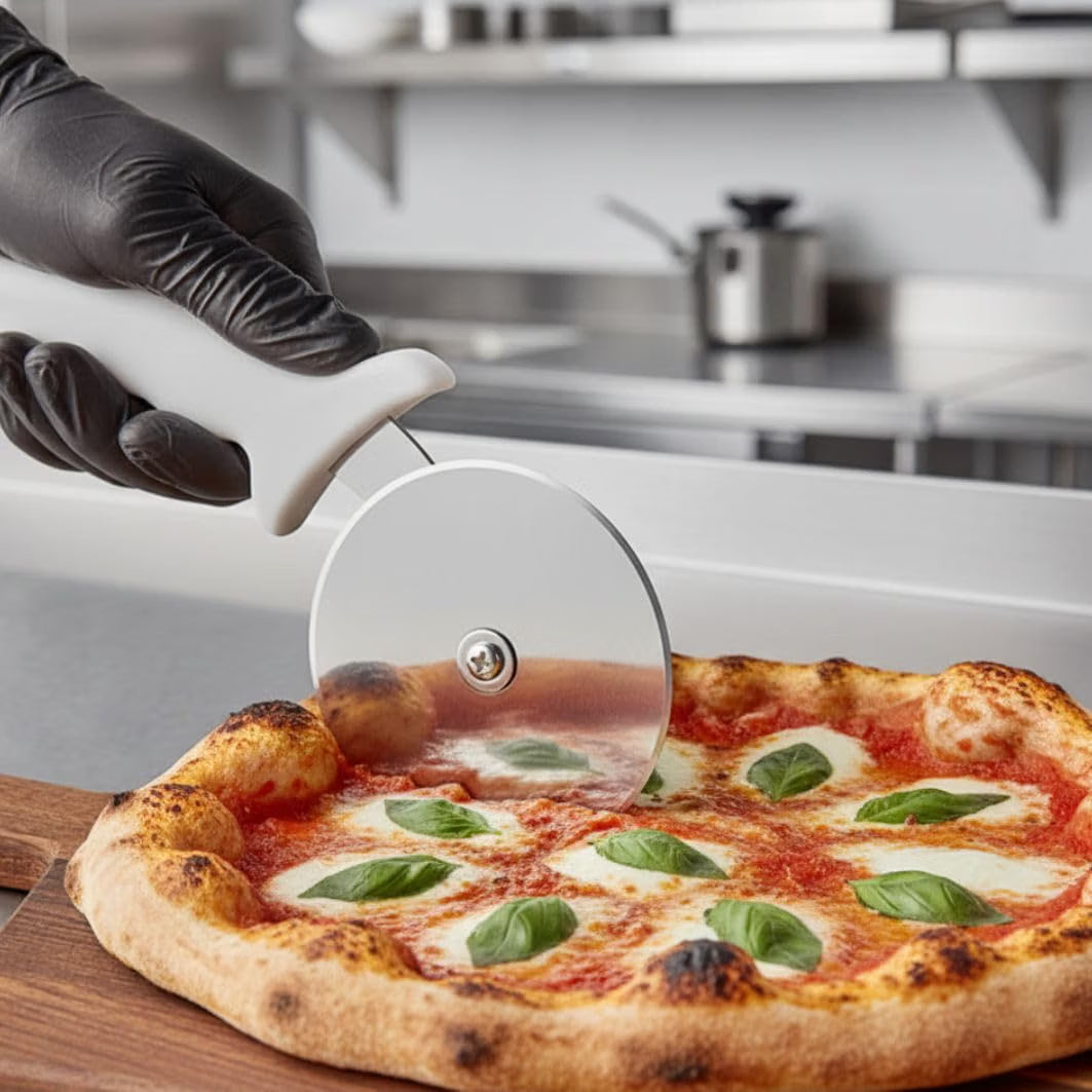 Stainless Steel Blade Pizza Cutter with White Plastic Handle- Pizza Cutter Wheel Stainless Steel Sharp Blade For Cutting Through Slice Thick or Thin Pizzas Pie Crust and Pastries