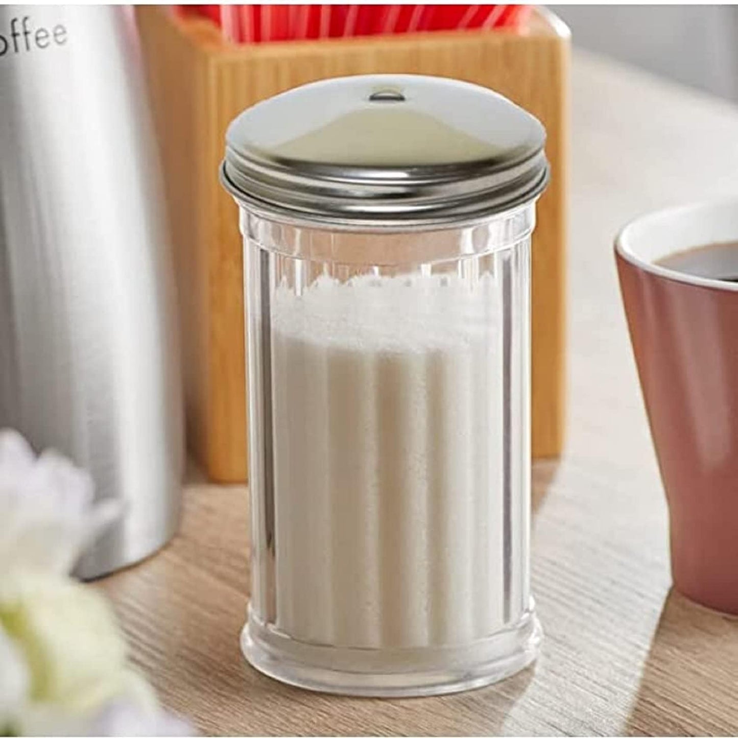12 oz. Sugar Cheese Shaker Pourer with Stainless Steel  Set of 12- Paneled design Sugar Cinnamon Sugar Pepper Powder Cocoa Shaker for Kitchen and Restaurants