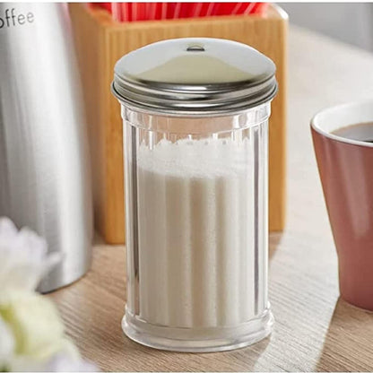 12 oz. Sugar Cheese Shaker Pourer with Stainless Steel  Set of 12- Paneled design Sugar Cinnamon Sugar Pepper Powder Cocoa Shaker for Kitchen and Restaurants