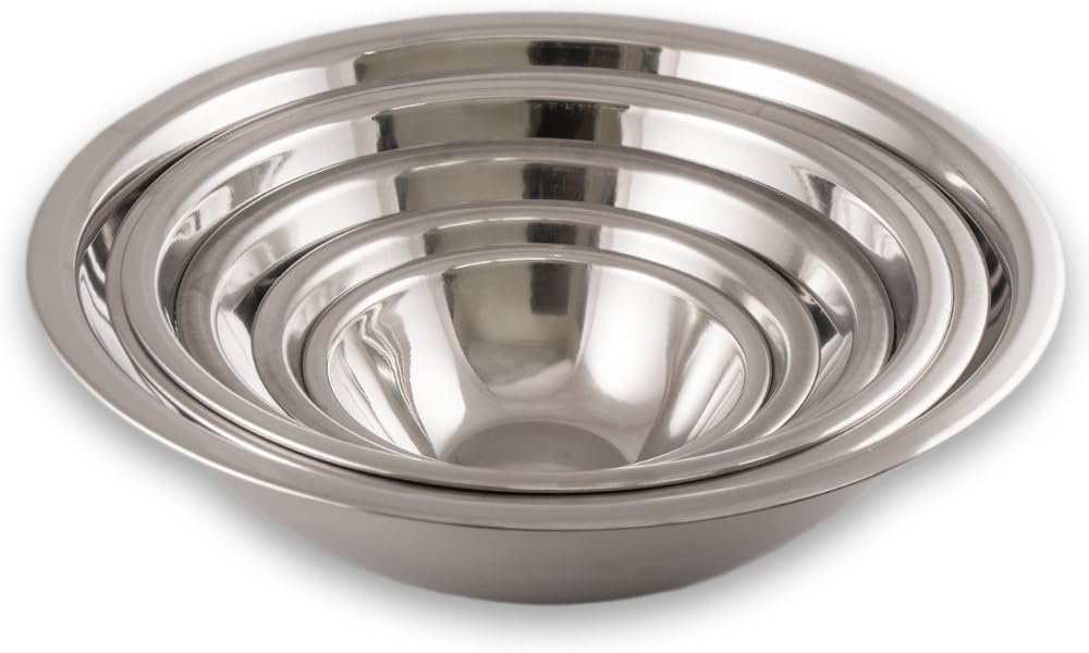6 Piece Standard Stainless Steel Mixing Bowl Set - Mirror Finish Prep Bowls - 3/4 Qt, 1.5 Qt, 3 Qt, 4 Qt, 5 Qt and 8 Qt,