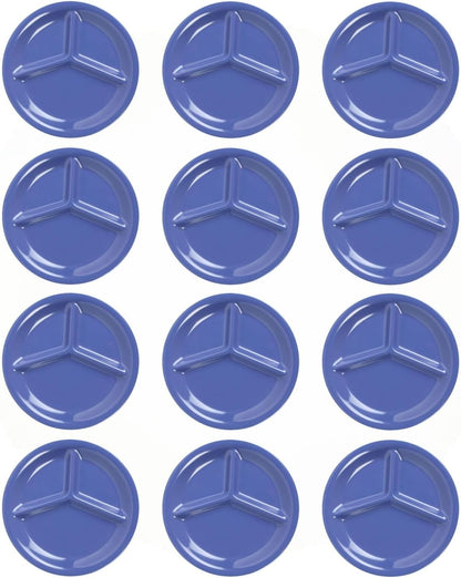 3 Compartment 10 1/4” Divided Plate Melamine Set of 12- Dishwasher Safe Break-Resistant Serving Platter Dinner Plates Portion Plates for Dinner Home Kitchen Restaurants