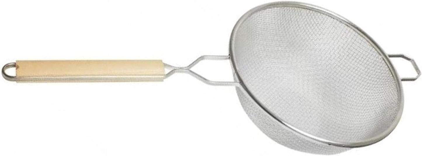 Double Fine Tin Mesh Strainer Handle Length Wooden Handle- Kitchen Utensil Food Strainer Skimmer Spoon for Cooking Sieve Sifters Rice Quinoa Pasta Fruits Vegetable