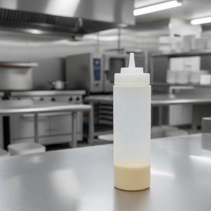 Set of 6 Squeeze Condiment Wide Mouth Dispensing Bottles - Plastic Squeeze Bottle for Sauces Spreads Ketchup Mustard Mayo Hot sauces and Olive oil