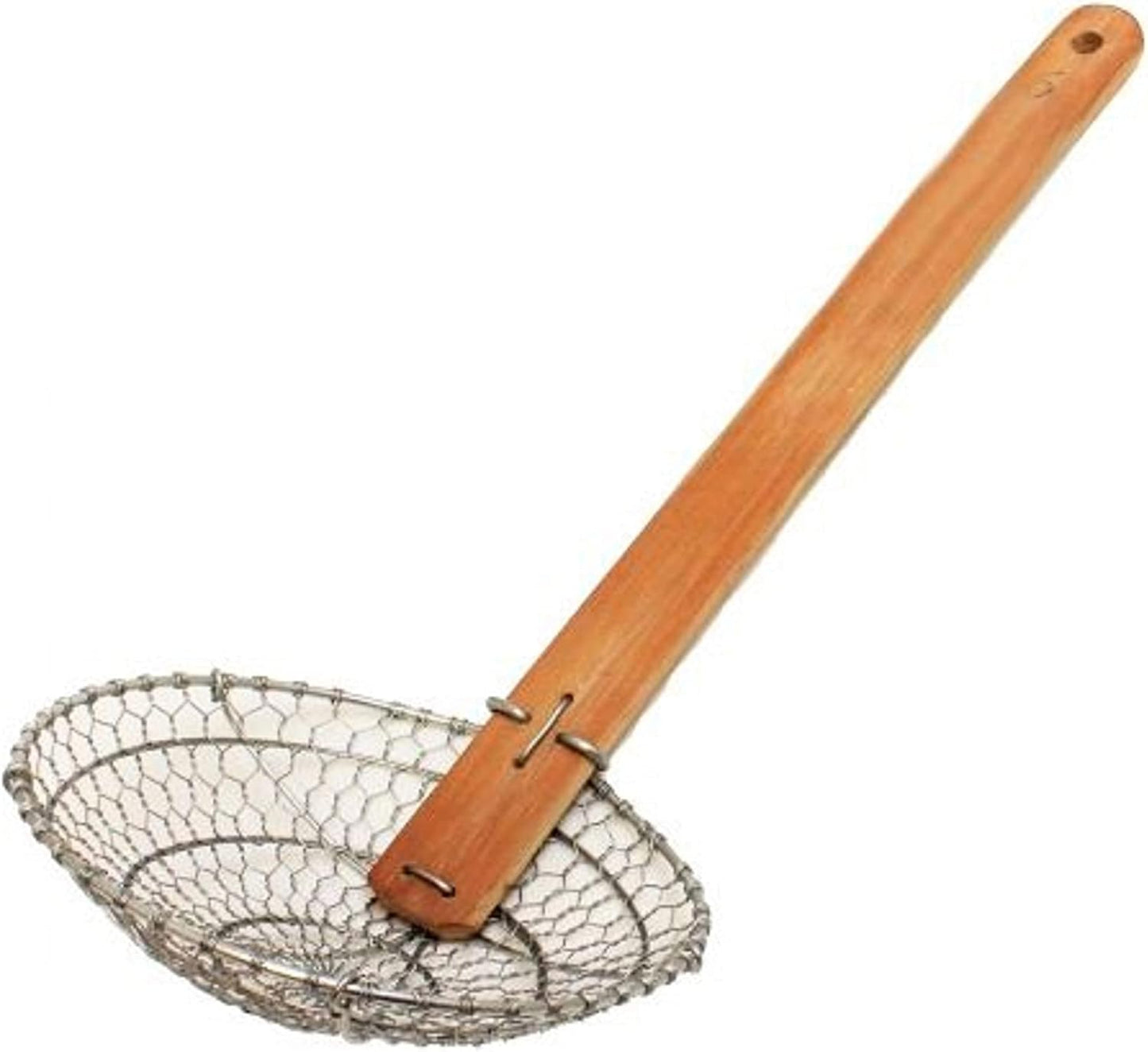 Mesh Skimmer Galvanized Steel with Natural Bamboo Handle- Spider Strainer Ladle Kitchen Frying Food Pasta Spaghetti for Cooking and Frying Pasta Strainer Spoon