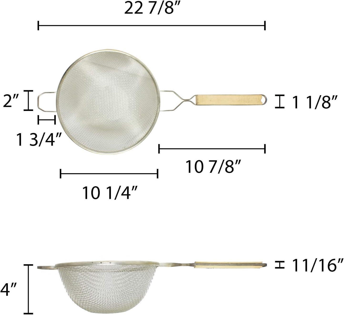 Double Fine Tin Mesh Strainer Handle Length Wooden Handle- Kitchen Utensil Food Strainer Skimmer Spoon for Cooking Sieve Sifters Rice Quinoa Pasta Fruits Vegetable