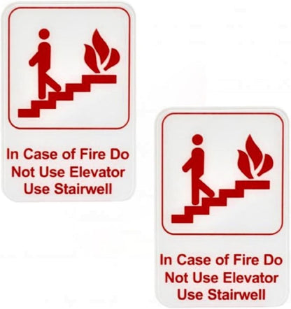 6" x 9" In Case of Fire Do Not Use Sign with Easy Peel Self-Adhesive Red on White Color Set of 2- Waterproof Self Adhesive Store Signs Indoor/Outdoor Warning Marker Home Business Use