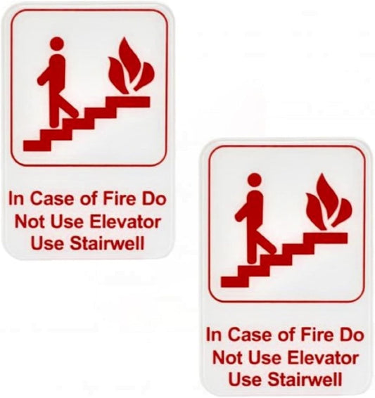 6" x 9" In Case of Fire Do Not Use Sign with Easy Peel Self-Adhesive Red on White Color Set of 2- Waterproof Self Adhesive Store Signs Indoor/Outdoor Warning Marker Home Business Use
