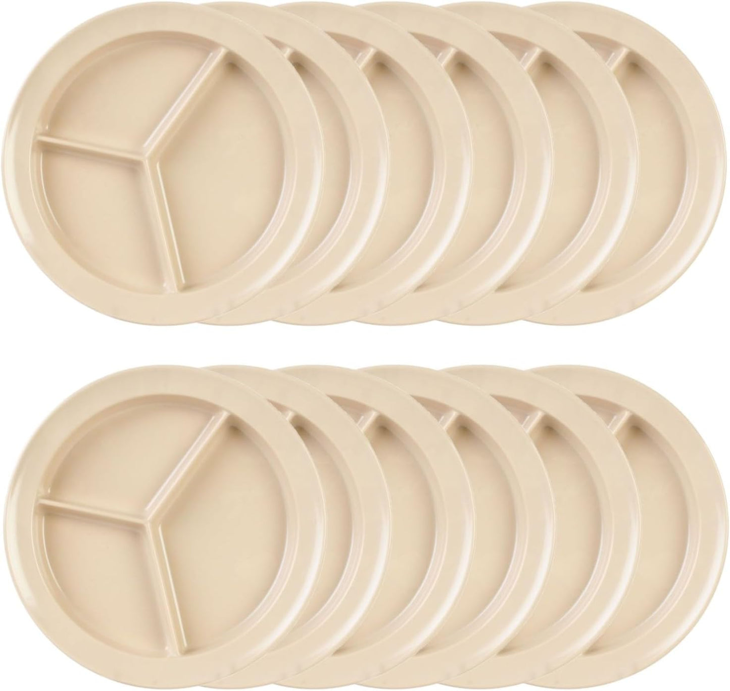 3 Compartment Deep Serving Plate Melamine Set of 12- Dishwasher Safe Break-Resistant Serving Platter Dinner Plates Portion Plates for Dinner Home Kitchen Restaurants