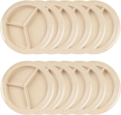 3 Compartment Deep Serving Plate Melamine Set of 12- Dishwasher Safe Break-Resistant Serving Platter Dinner Plates Portion Plates for Dinner Home Kitchen Restaurants