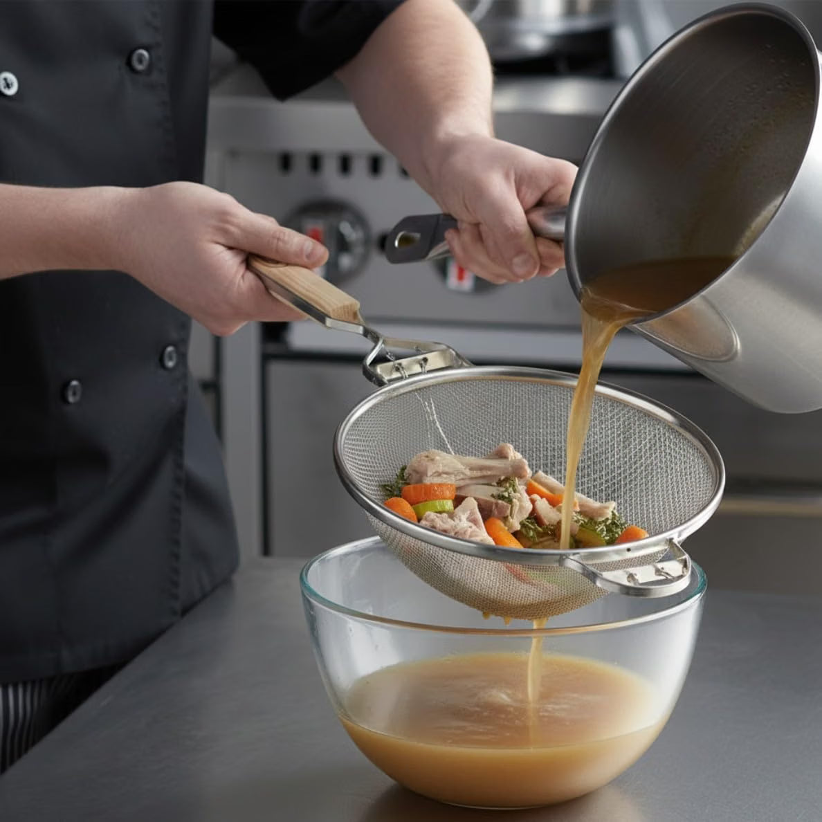 Reinforced Fine Double Mesh Strainer Nickel Plated Wire Frame & Support Handle Length- Kitchen Sieve Sifters Strainers for Sauces Gravies Tea Rice Oil Noodles and Fruits