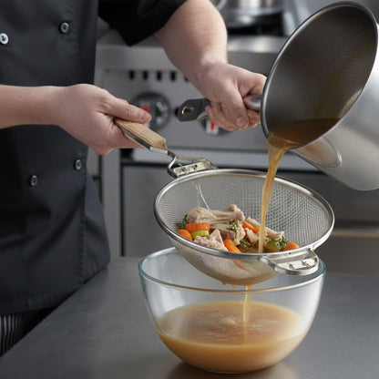 Reinforced Fine Double Mesh Strainer Nickel Plated Wire Frame & Support Handle Length- Kitchen Sieve Sifters Strainers for Sauces Gravies Tea Rice Oil Noodles and Fruits
