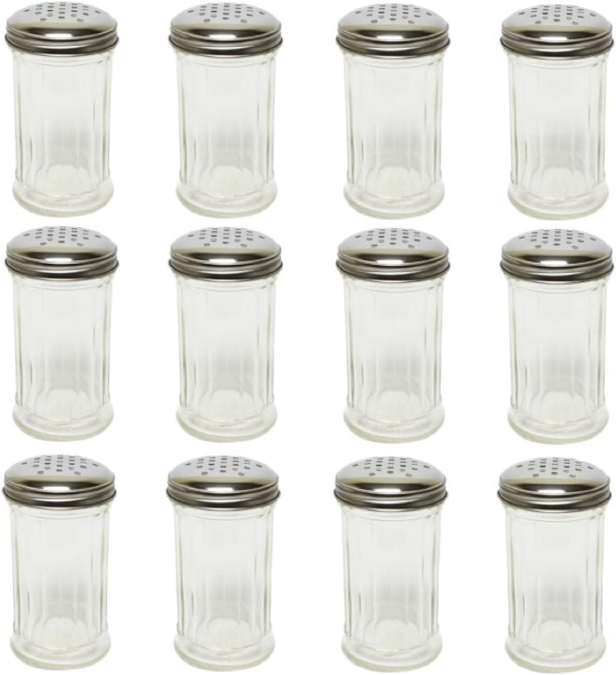 12 oz. Sugar Cheese Shaker Pourer with Stainless Steel  Set of 12- Paneled design Sugar Cinnamon Sugar Pepper Powder Cocoa Shaker for Kitchen and Restaurants