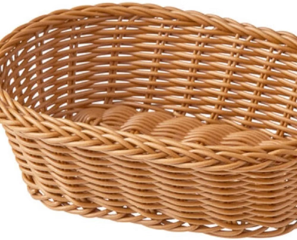 11" x 7" x 3-1/2" Plastic Oval Hand-Woven Bread Basket- Woven Food Serving Basket for Fruit Bread Serving Basket Decorative Basket Perfect for Cafe Home and Restaurants