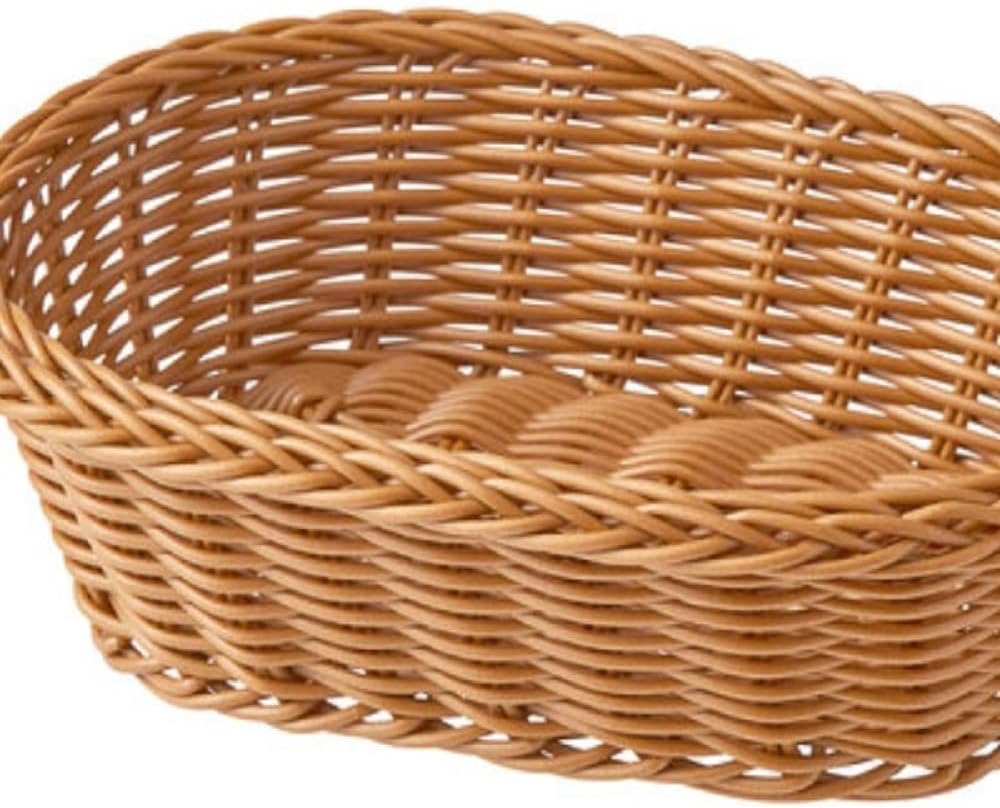 11" x 7" x 3-1/2" Plastic Oval Hand-Woven Bread Basket- Woven Food Serving Basket for Fruit Bread Serving Basket Decorative Basket Perfect for Cafe Home and Restaurants