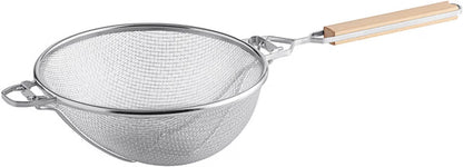 Reinforced Fine Double Mesh Strainer Nickel Plated Wire Frame & Support Handle Length- Kitchen Sieve Sifters Strainers for Sauces Gravies Tea Rice Oil Noodles and Fruits