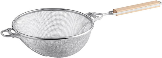 Reinforced Fine Double Mesh Strainer Nickel Plated Wire Frame & Support Handle Length- Kitchen Sieve Sifters Strainers for Sauces Gravies Tea Rice Oil Noodles and Fruits