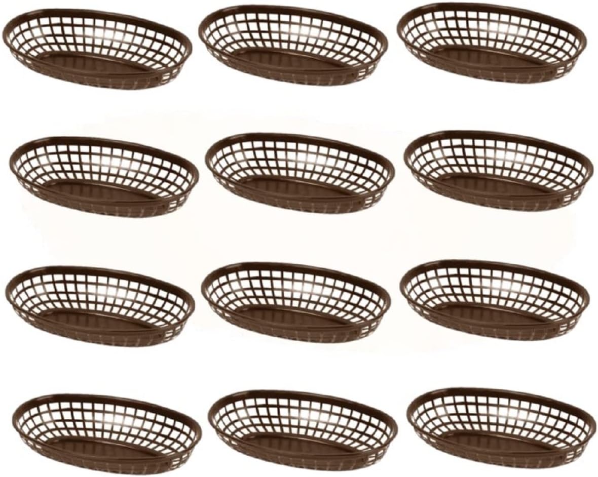 Fast Food Basket Plastic Set of 12- Fry Fast Food Reusable Foodservice Restaurant Diner Tray Plates Restaurant Deli Serving Chicken Burgers Sandwiches & Fries