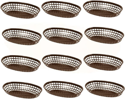Fast Food Basket Plastic Set of 12- Fry Fast Food Reusable Foodservice Restaurant Diner Tray Plates Restaurant Deli Serving Chicken Burgers Sandwiches & Fries