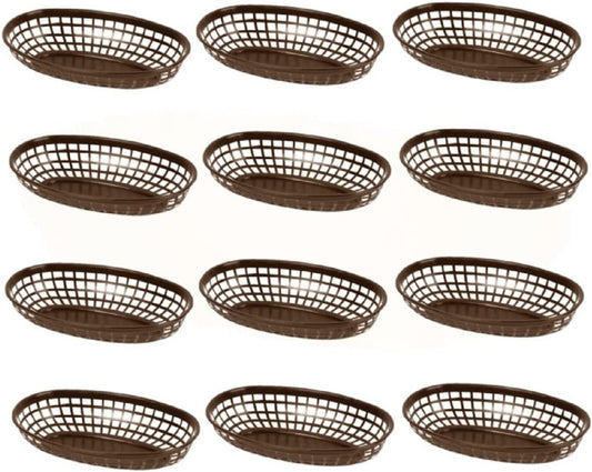 Fast Food Basket Plastic Set of 12- Fry Fast Food Reusable Foodservice Restaurant Diner Tray Plates Restaurant Deli Serving Chicken Burgers Sandwiches & Fries