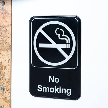 6" x 9" No Smoking Sign with Easy Peel Self-Adhesive White on Black Color Set of 2- Waterproof Self Adhesive Store Signs Indoor/Outdoor Warning Marker Home Business Use